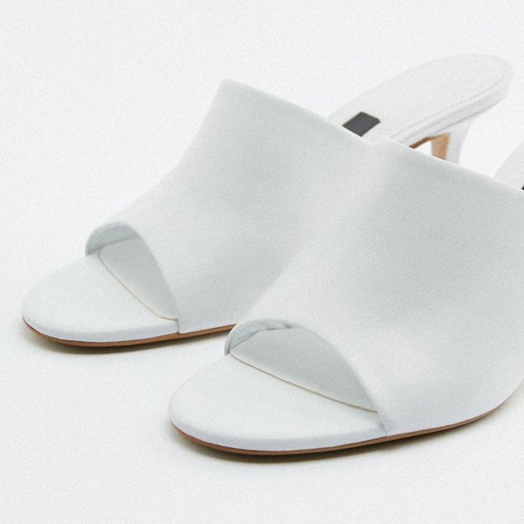 NEW Zara White 100% Genuine Soft Leather Slip On Sandals Heeled Mules Size 10 - Picture 6 of 9